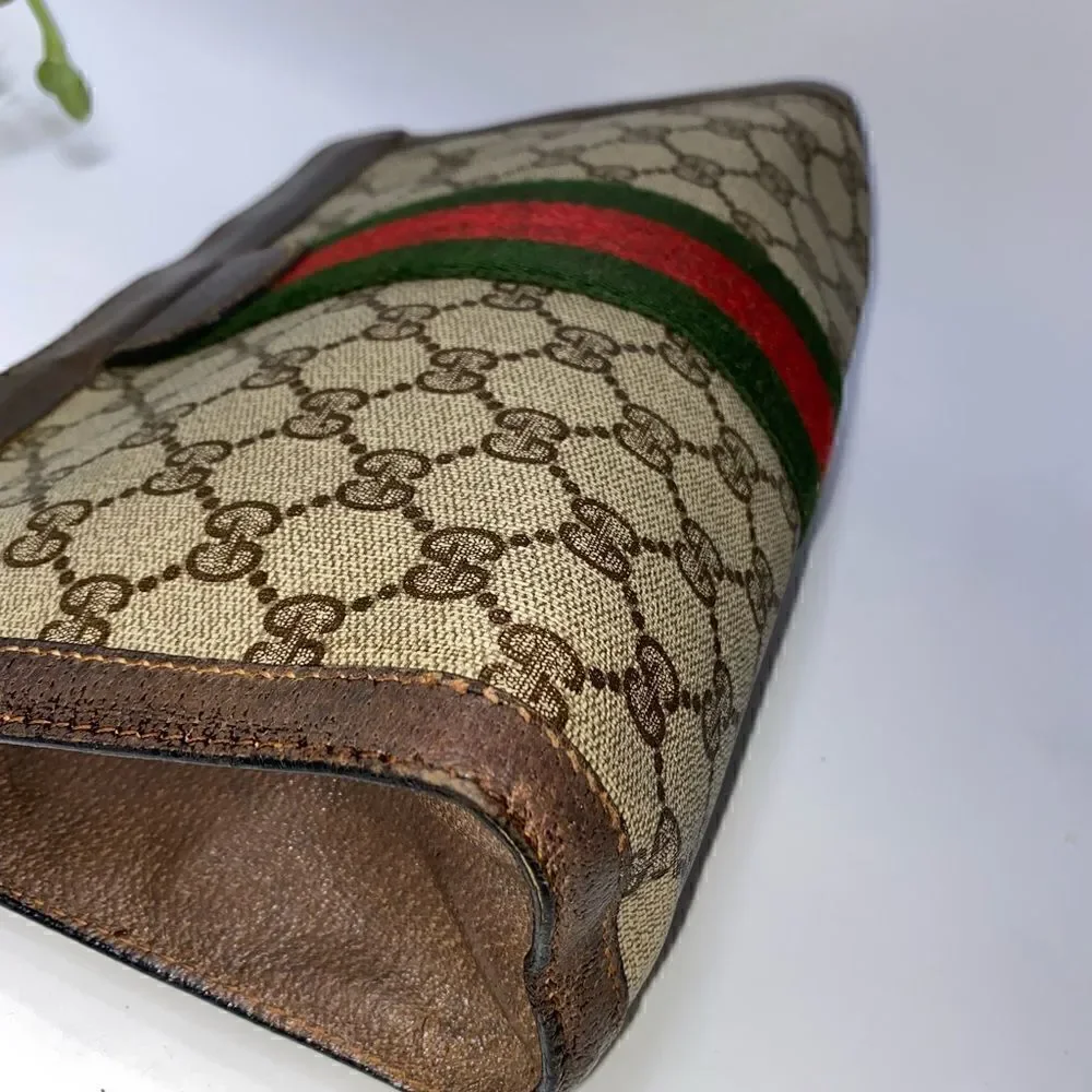 💎Gorgeous💎 Authentic GUCCI Web Sherry Line GG Logo Canvas/Leather Clut…
